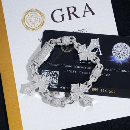 Moissanite Cross Cuban Link Bracelet – S925 Sterling Silver Full Iced-Out Hip Hop Streetwear Jewelry - CaratixJewelry