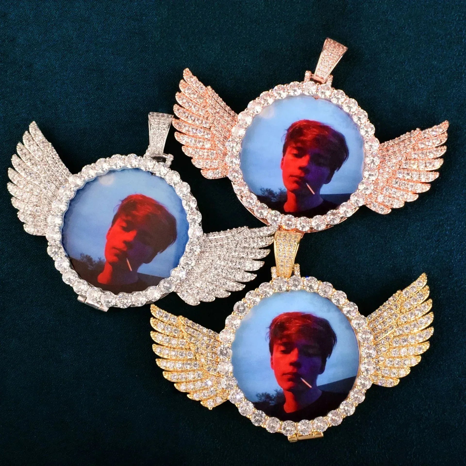Wing Flip-Open Photo Pendant | CZ Iced Out DIY Custom Picture Hip Hop Necklace - CaratixJewelry