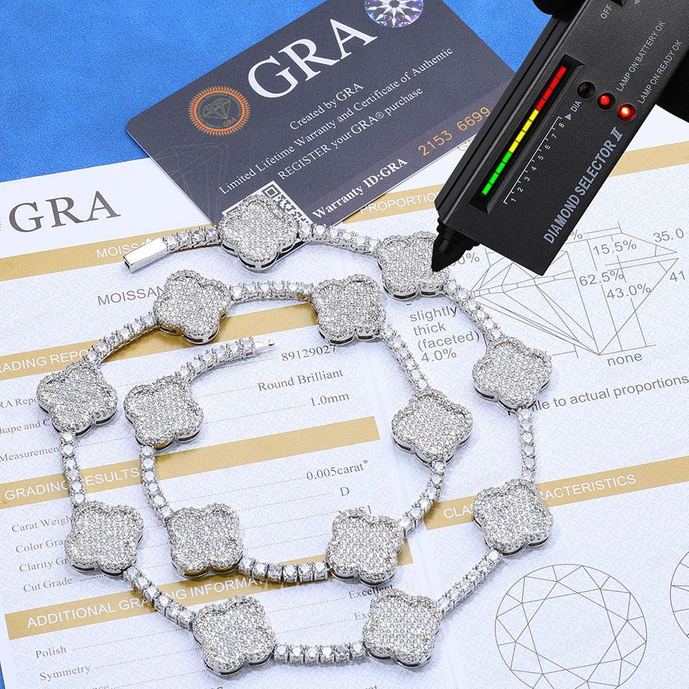 Women's S925 Sterling Silver Moissanite Clover Tennis Chain | VVS1 Iced Out Necklace | Premium Hip Hop Jewelry | Caratix - CaratixJewelry