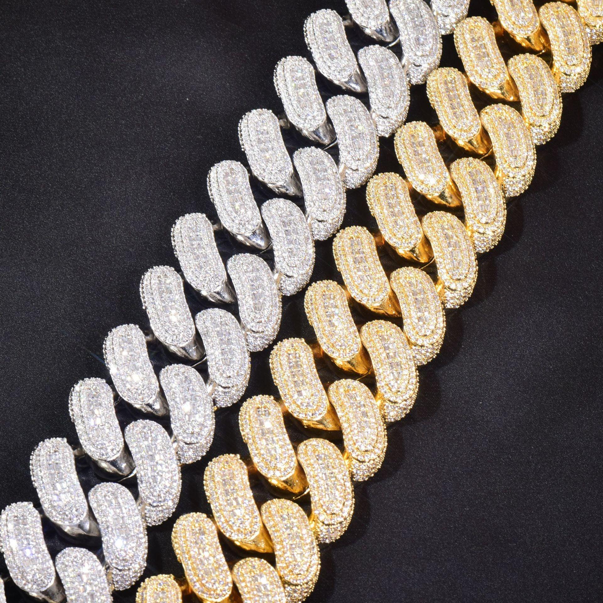28mm Iced Out T-Shape Cuban Chain Necklace with Slanted Clasp | Unisex Hip Hop Jewelry | Caratix Jewelry - CaratixJewelry