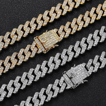 12mm Double Row Cuban Chain Bracelet Zircon - CaratixJewelry
