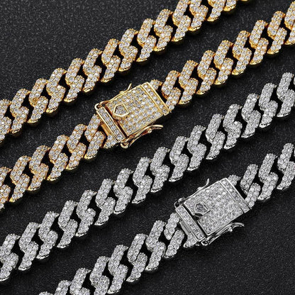 12mm Double Row Cuban Chain Bracelet Zircon - CaratixJewelry
