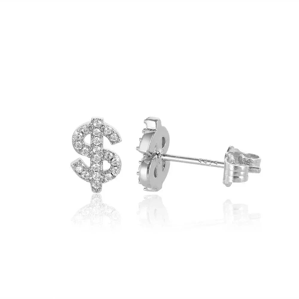 Hip Hop Dollar Sign Zircon Earrings for Men and Women | Simple Copper Earrings with Zircon Stones | Caratix Jewelry - CaratixJewelry