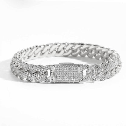 10mm Iced Out Cuban Bracelet Double Row Zircon Rapper - CaratixJewelry