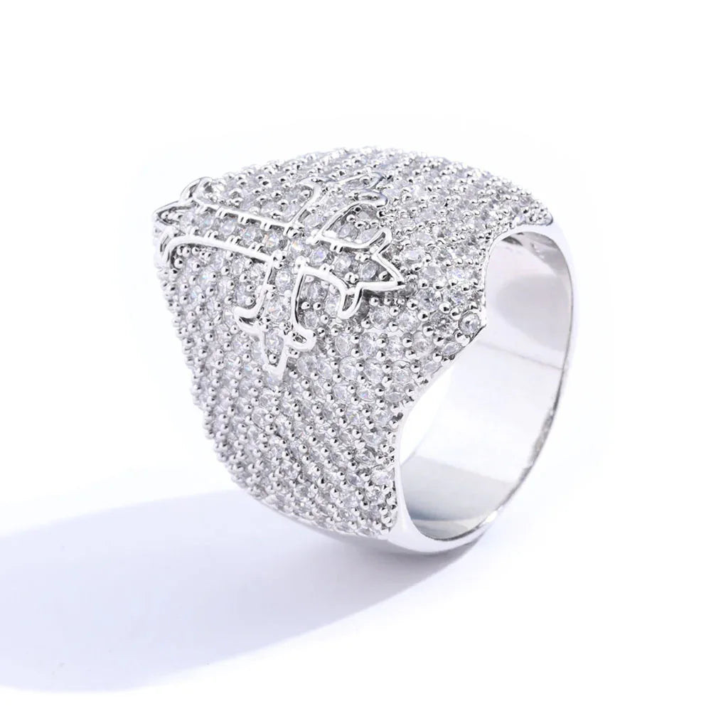 Men's Iced Out Cross Ring | Vintage Luxury Micro-Pave Signet | Caratix