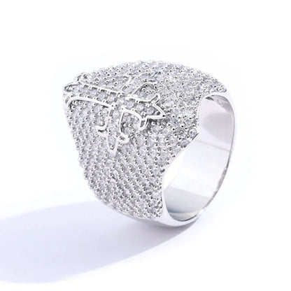 Men's Iced Out Cross Ring | Vintage Luxury Micro-Pave Signet | Caratix