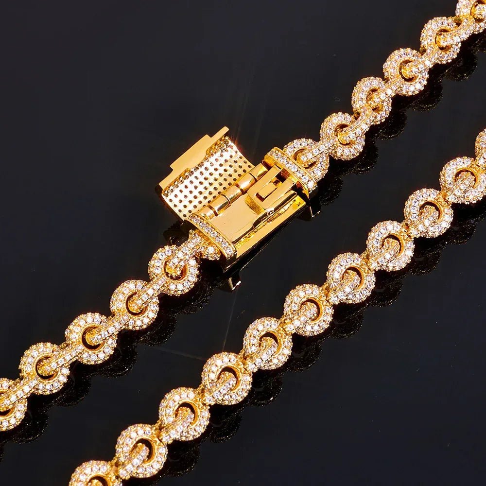 Custom 8mm Iced-out O-Link Necklace | Modern Rapper Iced Out Chain with Fold-over Clasp | Caratix - CaratixJewelry