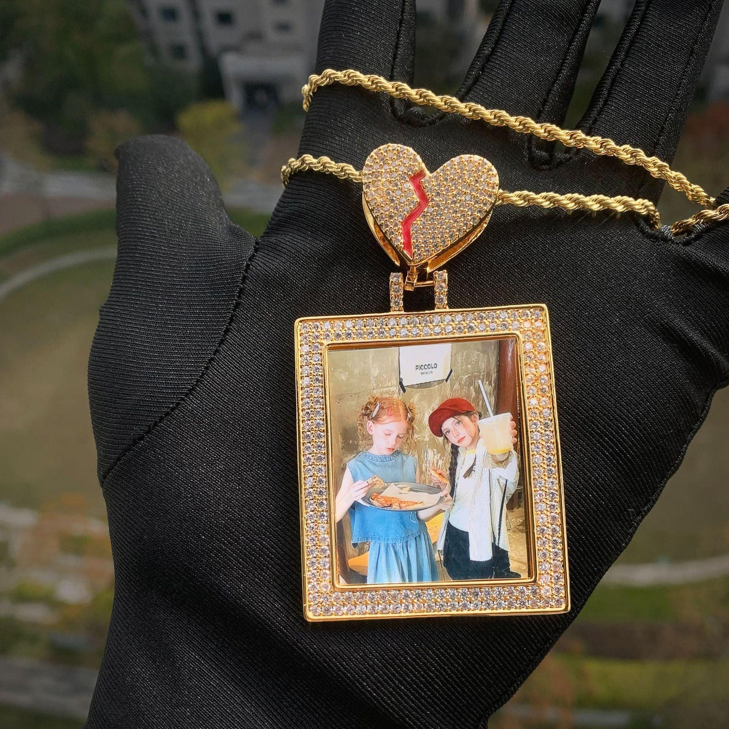 Heart Photo Frame Pendant | CZ Iced Out Custom Picture Hip Hop Necklace - CaratixJewelry