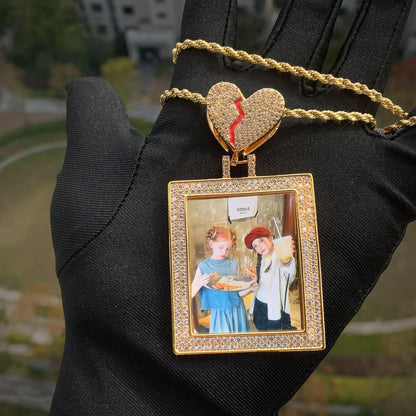 Heart Photo Frame Pendant | CZ Iced Out Custom Picture Hip Hop Necklace - CaratixJewelry