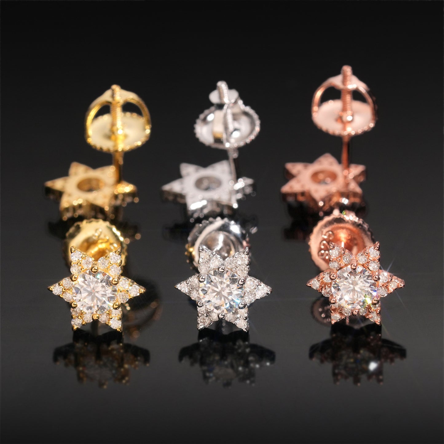 S925 Sterling Silver Flower Moissanite Stud Earrings | D Color VVS1 Floral Bling | Caratix