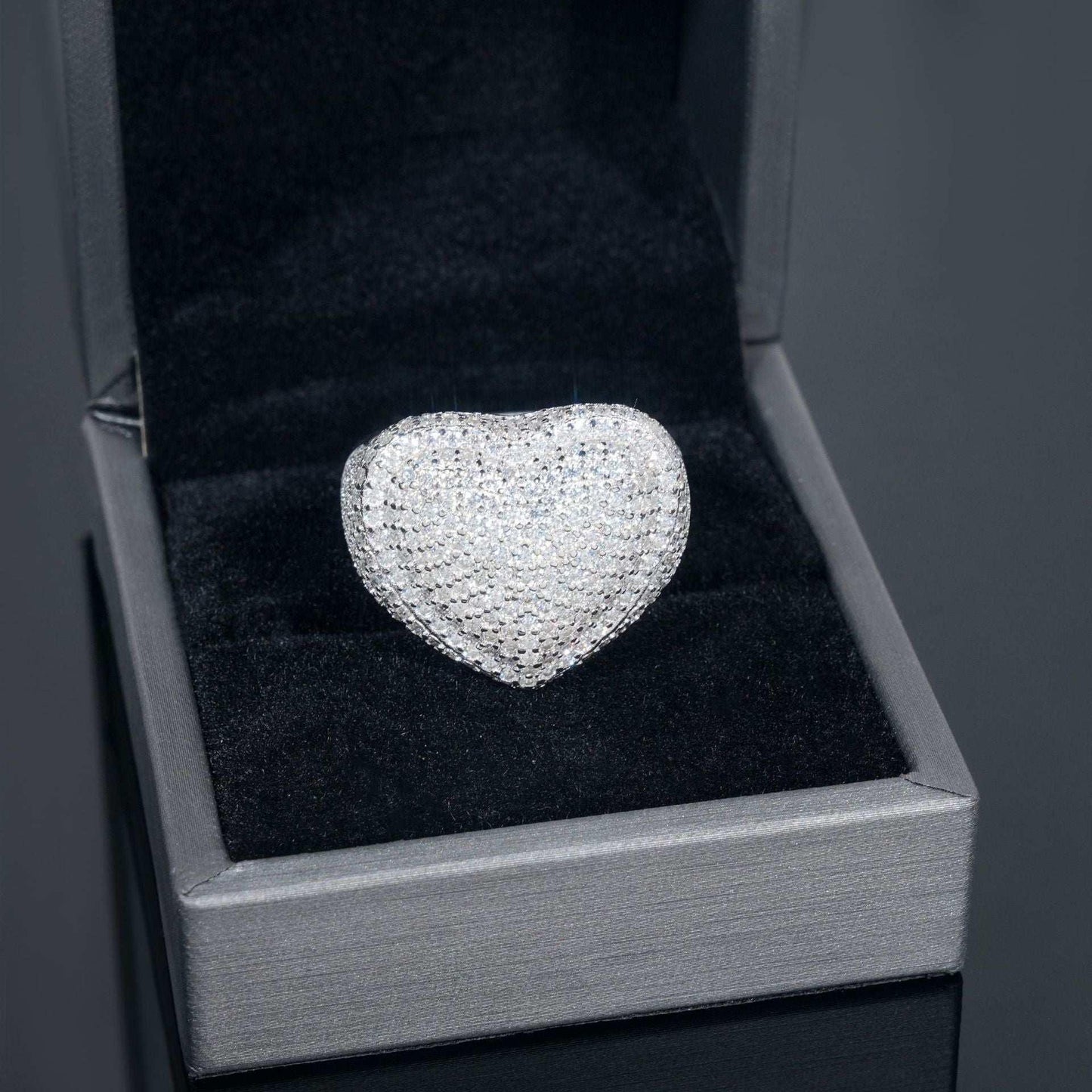 D-Color Heart Moissanite Men’s Ring | S925 Silver Iced Out Hip Hop Jewelry - CaratixJewelry