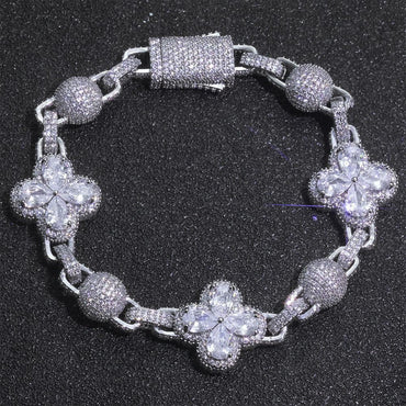 Optimized Version: 10mm Men's Gemstone Bubble Bead Clover Bracelet | 3D Iced Out Ball Chain | Custom Hip Hop Jewelry | Caratix - CaratixJewelry