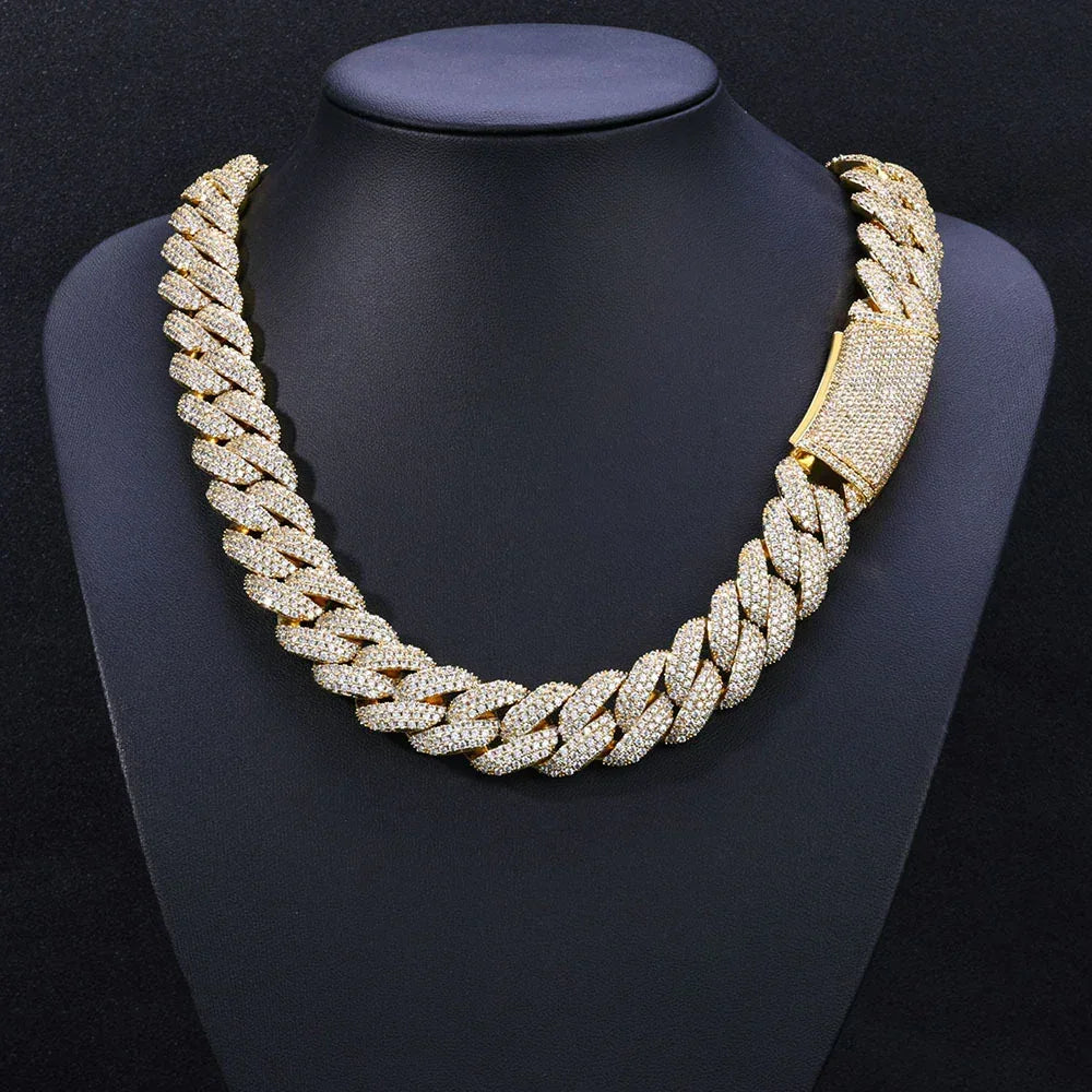18mm Triple Row Bubble Cuban Link Zircon Necklace Hip Hop Jewelry Gold Chain Rapper Style for Men | Caratix Jewelry - CaratixJewelry