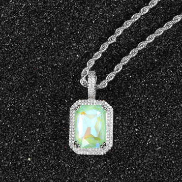 Mocha Fluorescent Square Pendant with Solid Zircon and Colorful Gemstones for Men and Women | Caratix Jewelry - CaratixJewelry