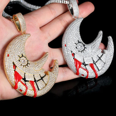 Trippie Redd Moon Pendant Necklace with Zircon Stones for Men | Customizable Hip Hop Jewelry | Caratix Jewelry - CaratixJewelry