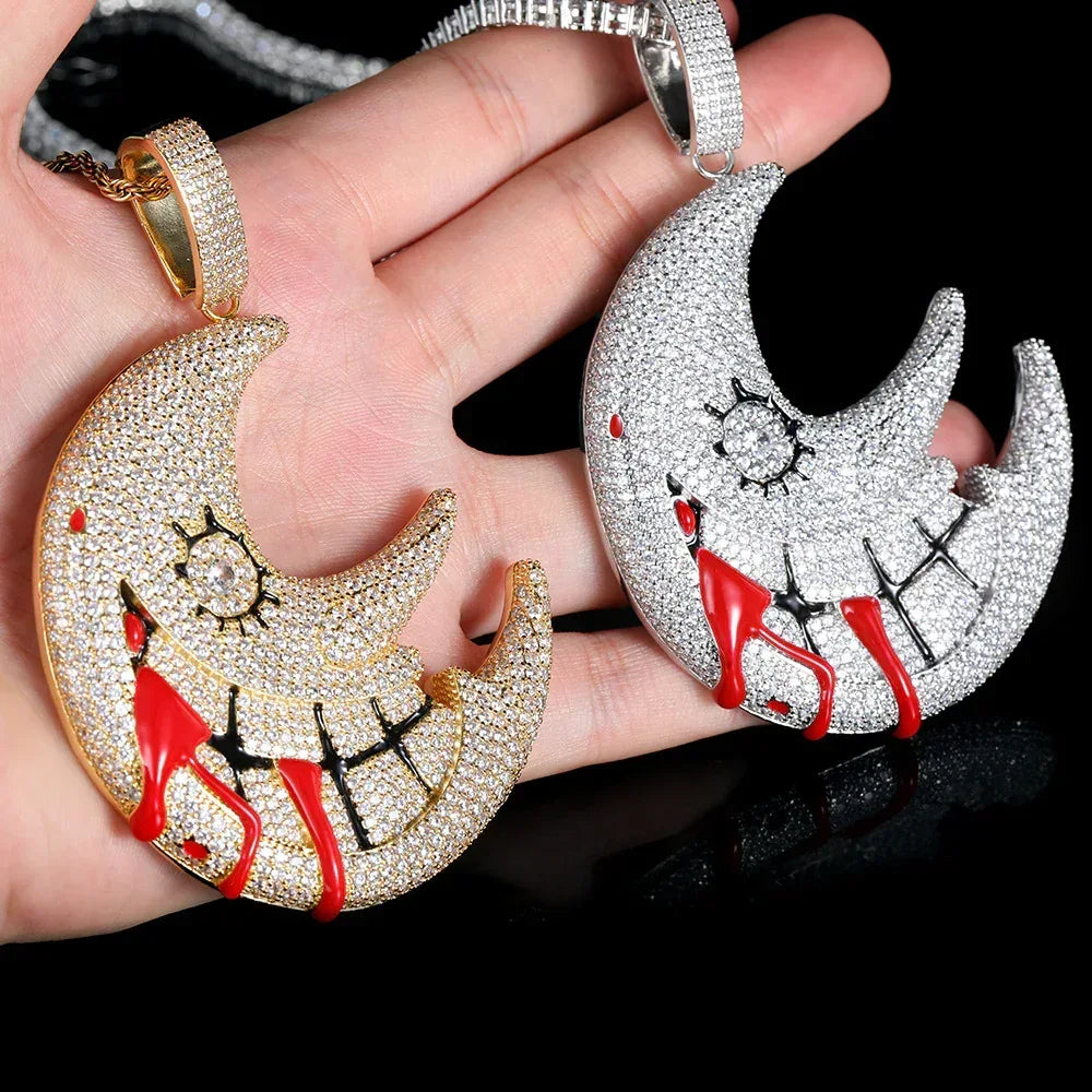Trippie Redd Moon Pendant Necklace with Zircon Stones for Men | Customizable Hip Hop Jewelry | Caratix Jewelry - CaratixJewelry