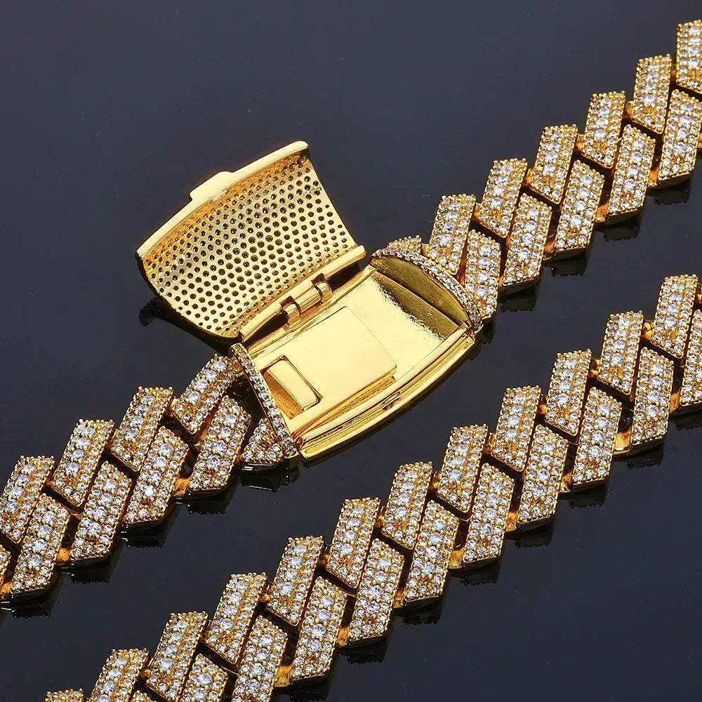 Custom 20mm Triple-Row Rhombus Cuban Chain - CaratixJewelry