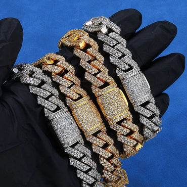 Custom 15mm Mariner Rhombus Cuban Bracelet Iced Out Jewelry | Caratix - CaratixJewelry