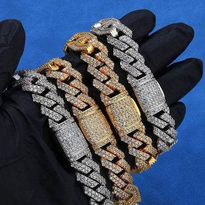 Custom 15mm Mariner Rhombus Cuban Bracelet Iced Out Jewelry | Caratix - CaratixJewelry