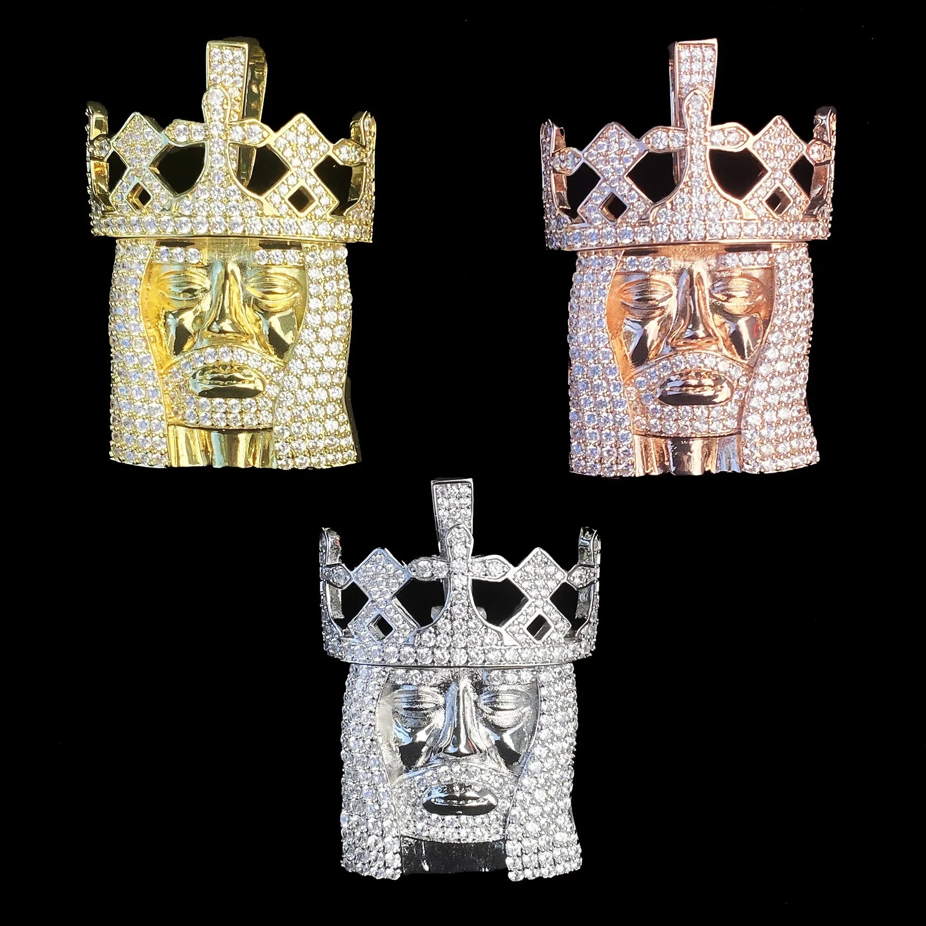 Iced Out Crowned Jesus Head Pendant | Unisex "The Jesus Piece" Necklace - CaratixJewelry