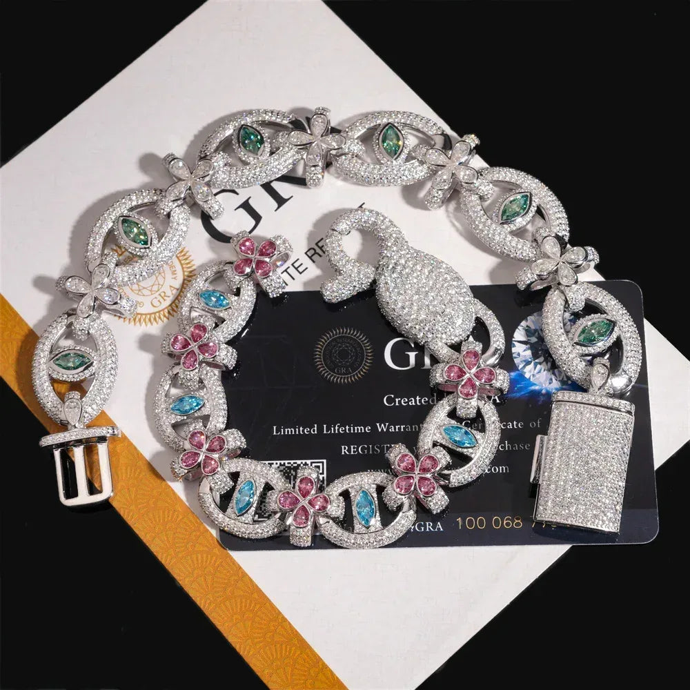 Colored Moissanite Eye & Cross Bracelet – S925 Sterling Silver Iced-Out Hip Hop Streetwear Jewelry - CaratixJewelry