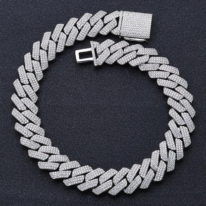 20mm Three-Row Cuban Chain Necklace with Zircon Stones - CaratixJewelry