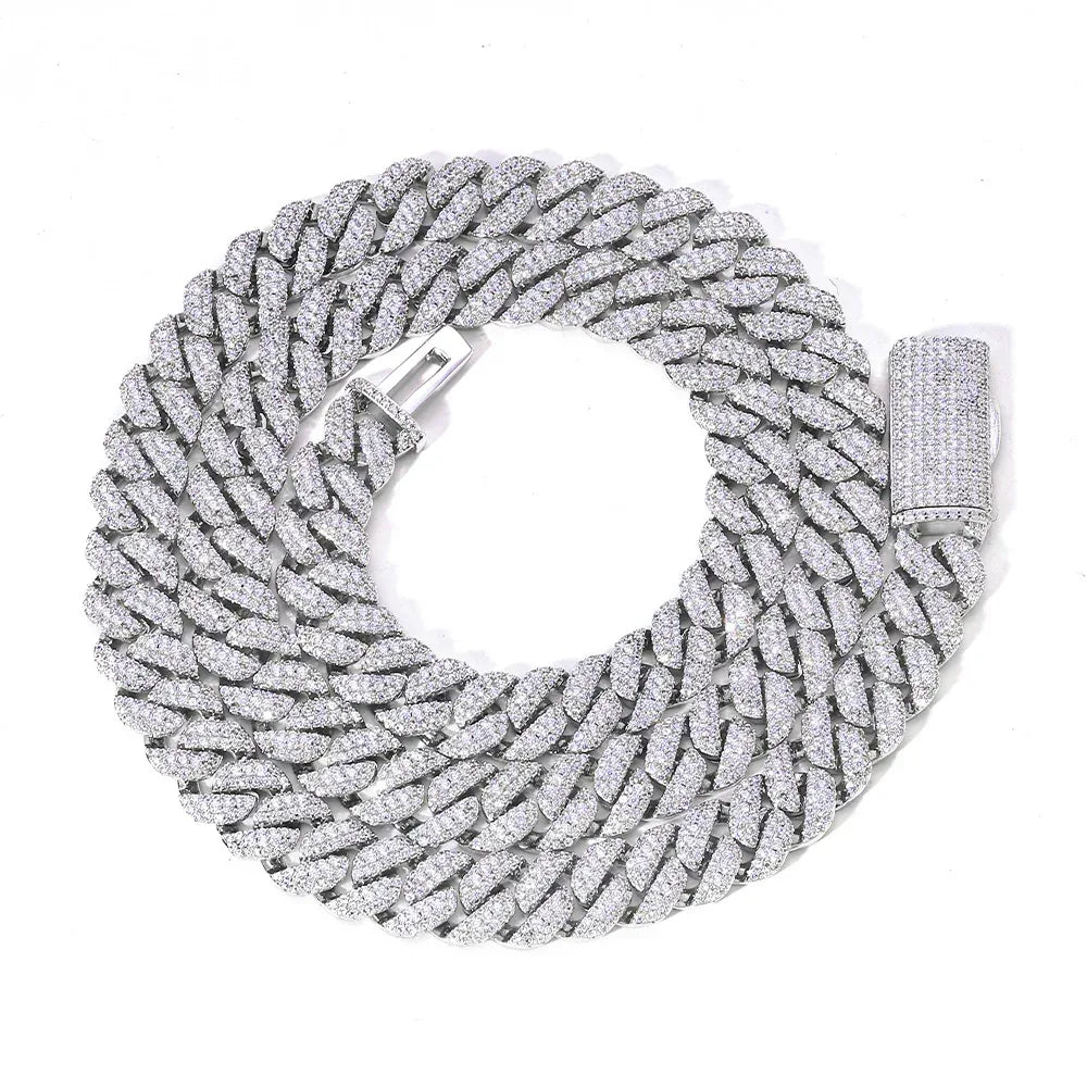 10mm Triple-Row Moissanite Cuban Link Chain for Men – S925 Sterling Silver High-Quality Luxury Hip Hop Necklace - CaratixJewelry