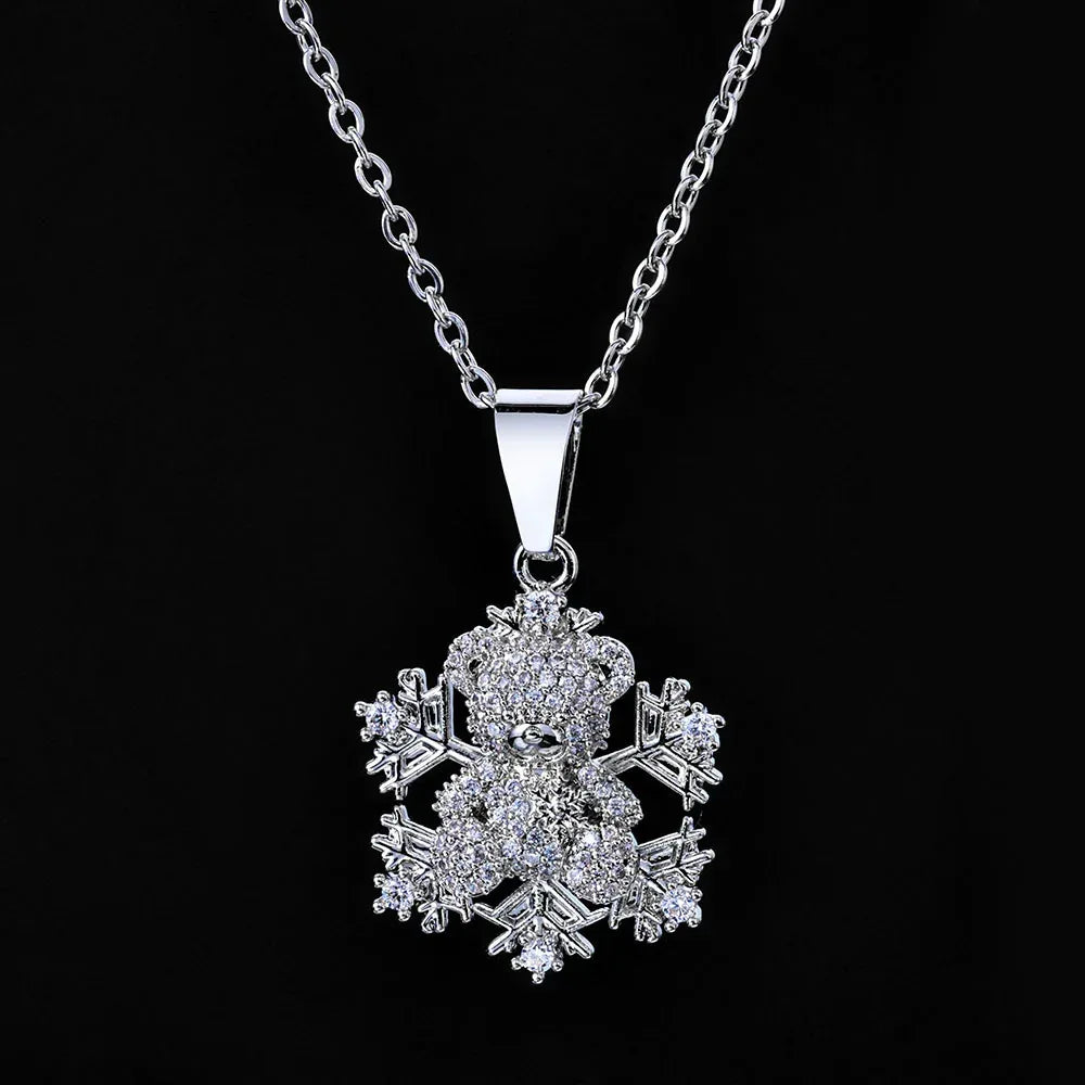 Bear Snowflake Pendant Necklace Zircon Hip Hop Jewelry for Women | Caratix Jewelry - CaratixJewelry