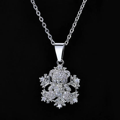 Bear Snowflake Pendant Necklace Zircon Hip Hop Jewelry for Women | Caratix Jewelry - CaratixJewelry