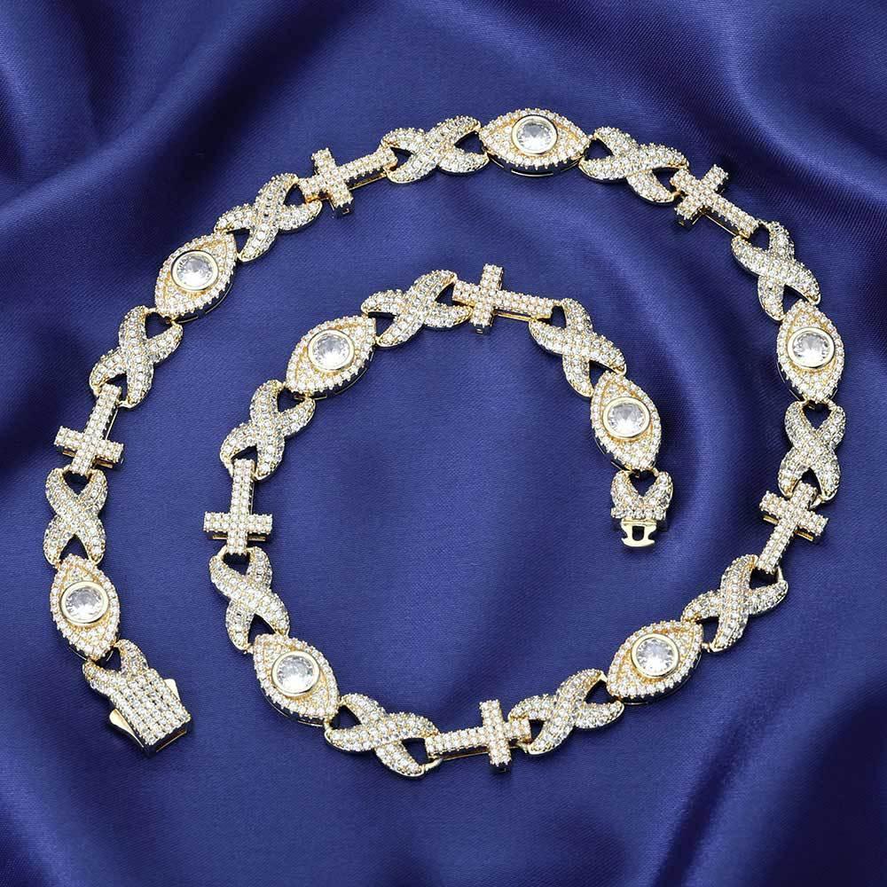 Custom Evil Eye Infinity Cross Necklace Gold Chain Style for Rapper | Caratix - CaratixJewelry