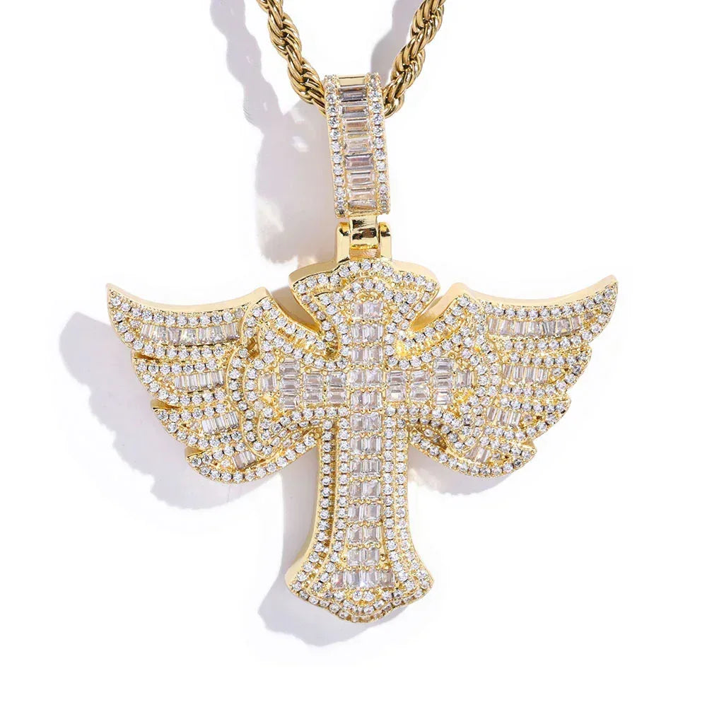 Angel Wing Cross S925 Silver Moissanite Rapper Chain Necklace | Caratix Jewelry - CaratixJewelry