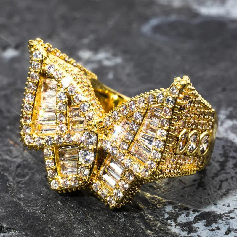 Men's Baguette Cut Butterfly Ring | Iced Out T-Stone Hip Hop Band | Caratix