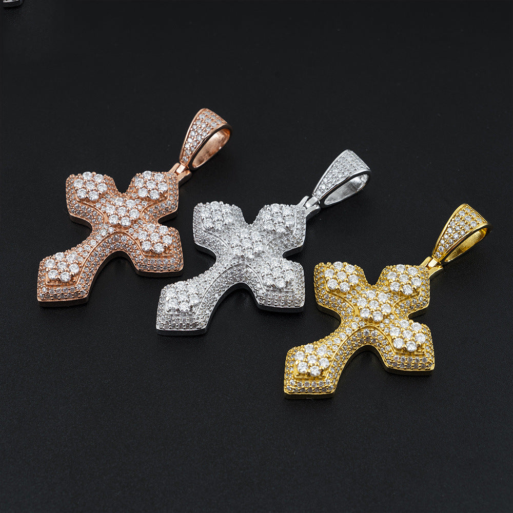 S925 Sterling Silver Moissanite Cross Pendant | Iced Out Cross for Tennis Chain | Caratix