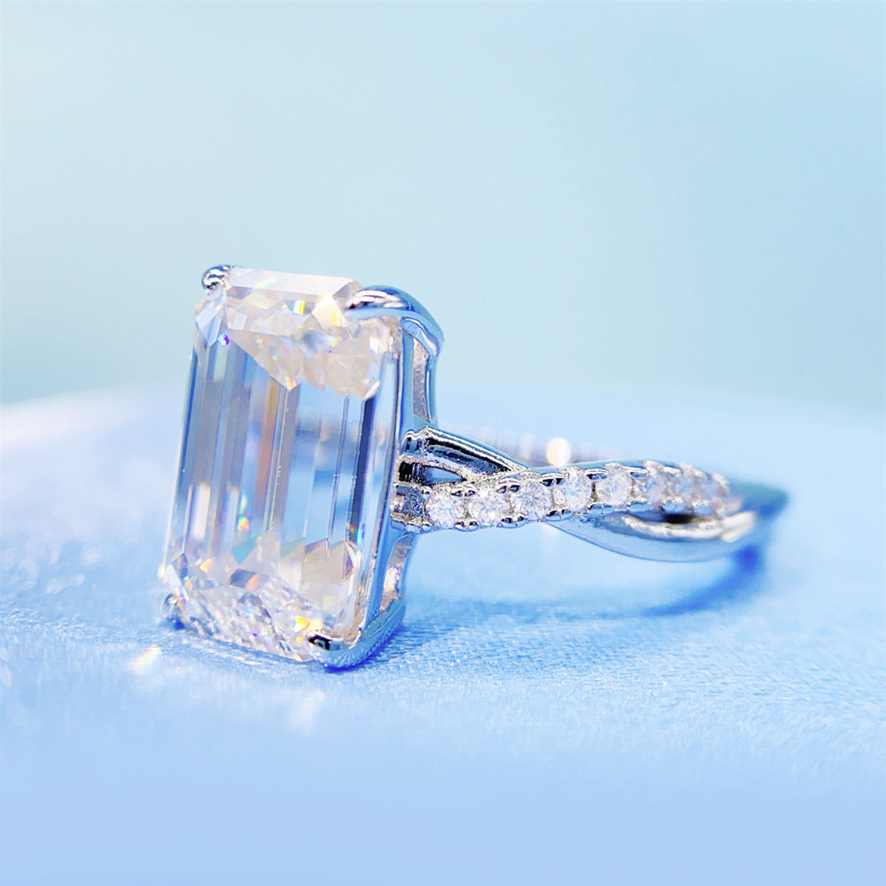 2026 Summer New S925 Silver 4ct Emerald Cut Moissanite Ring | Large 8x10mm D VVS1 | Caratix