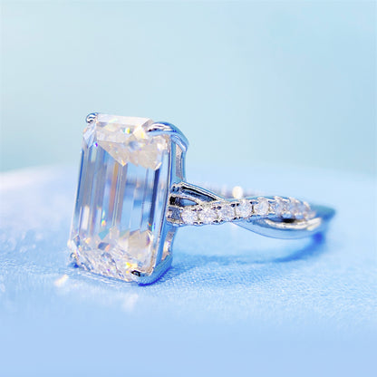 2026 Summer New S925 Silver 4ct Emerald Cut Moissanite Ring | Large 8x10mm D VVS1 | Caratix