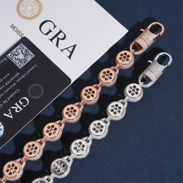 14mm Round-Bezel D Color Moissanite Cuban Link Bracelet – S925 Sterling Silver Iced-Out Hip Hop Streetwear Jewelry - CaratixJewelry