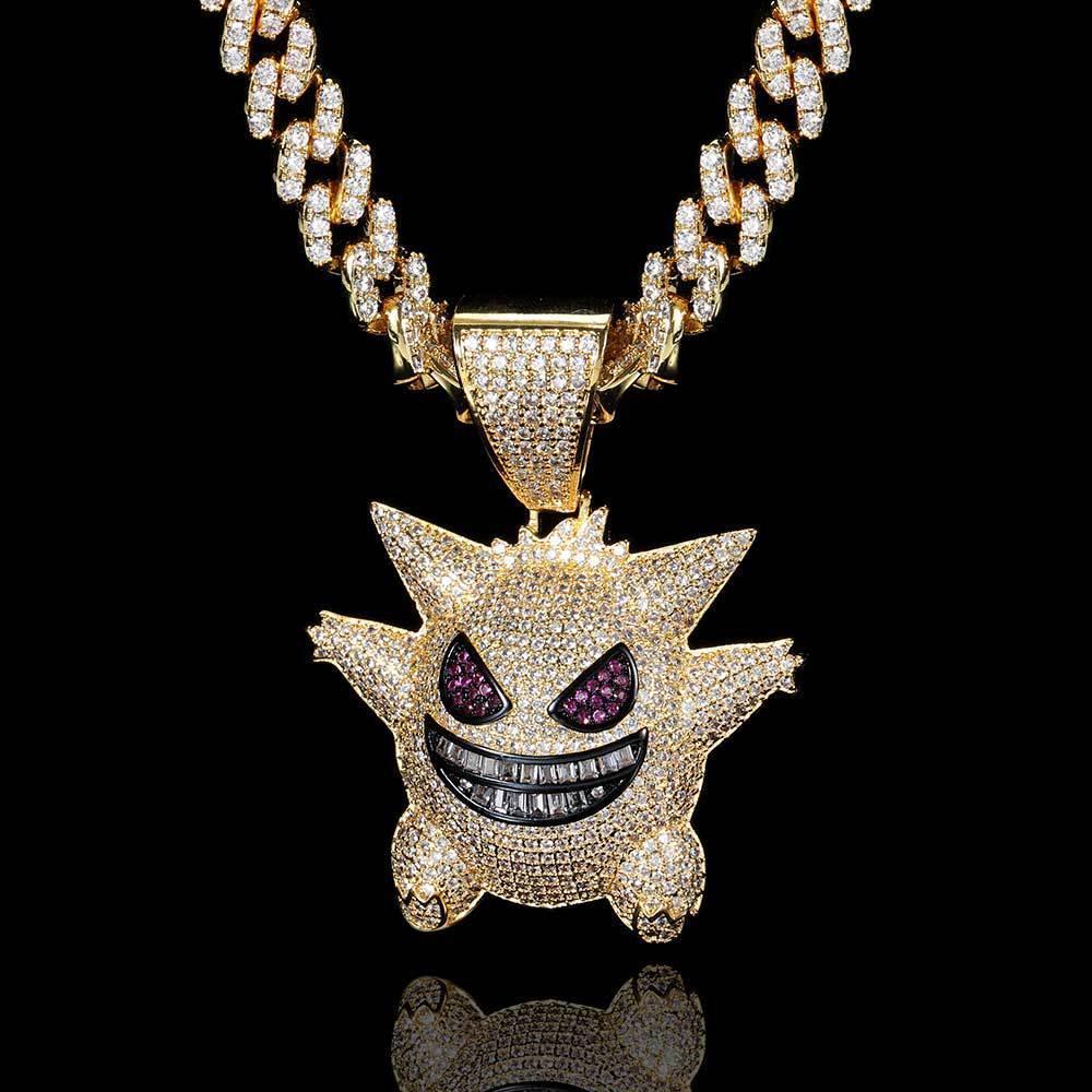 Petite Ghost Pendant Necklace with Micro-Pave Zircon and Gold Plating for Men | Caratix Jewelry - CaratixJewelry