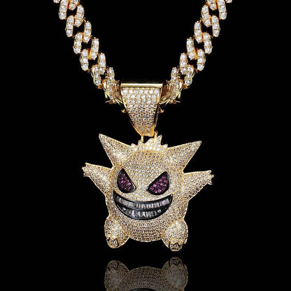 Petite Ghost Pendant Necklace with Micro-Pave Zircon and Gold Plating for Men | Caratix Jewelry - CaratixJewelry