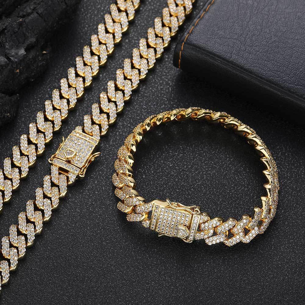 12mm Double Row Cuban Chain Bracelet with 18K Gold - CaratixJewelry