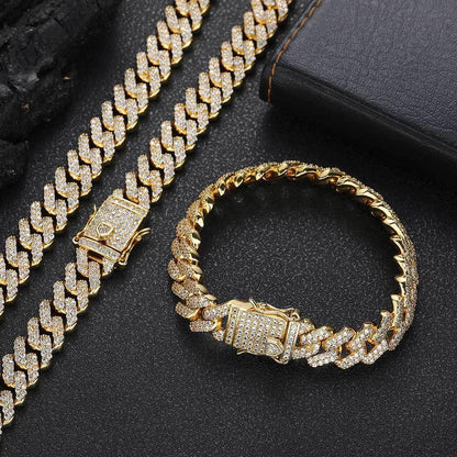 12mm Double Row Cuban Chain Bracelet Zircon - CaratixJewelry