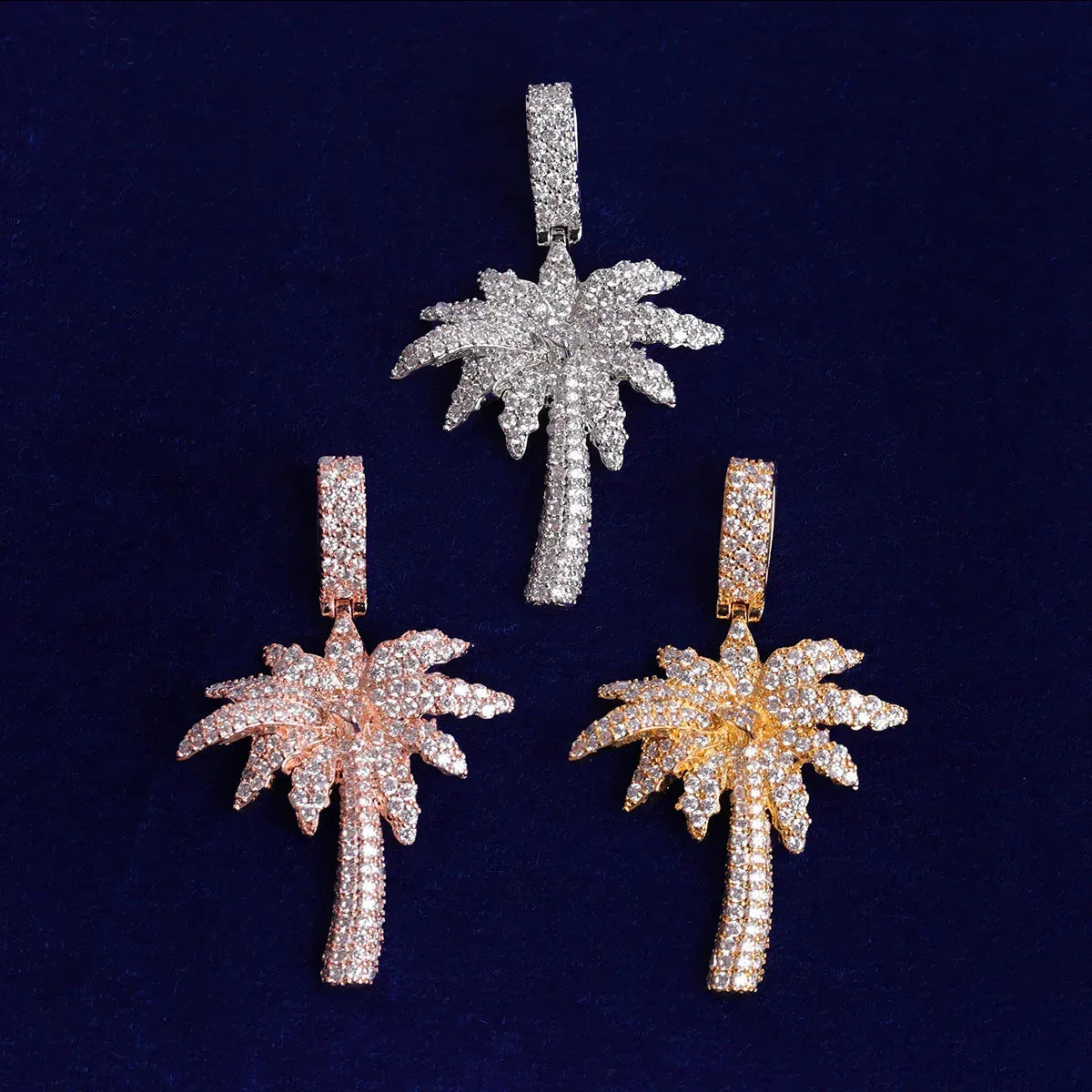 Miami Palm Tree Pendant Necklace for Men | Hip Hop Iced Out Pave CZ Jewelry | Tropical Copper Zircon Ice Pendant | Caratix - CaratixJewelry