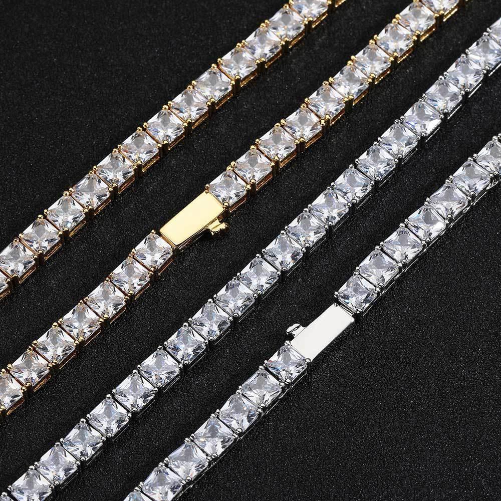Custom 5.5mm Square Tennis Necklace | Princess Cut Gold Chain for Rapper | Caratix - CaratixJewelry