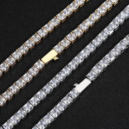 Custom 5.5mm Square Tennis Necklace | Princess Cut Gold Chain for Rapper | Caratix - CaratixJewelry