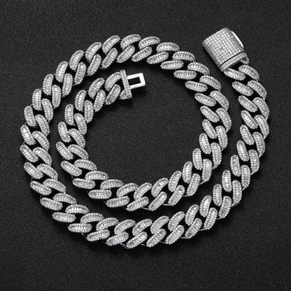 15mm Mixed-Cut Moissanite T-Bar Chain for Men – S925 Sterling Silver Luxury Hip Hop Necklace - CaratixJewelry