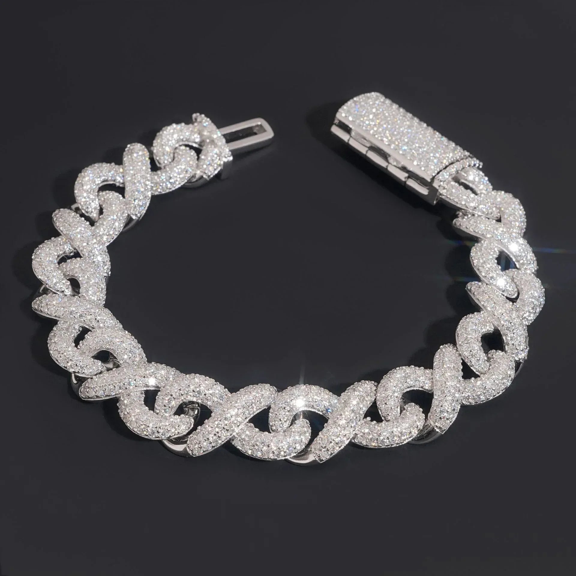 13mm Figure-Eight Cuban Link Bracelet S925 Silver | Moissanite Hip Hop Jewelry - CaratixJewelry