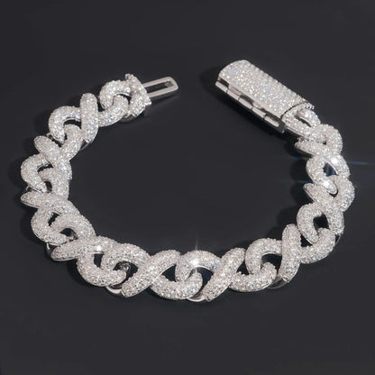 13mm Figure-Eight Cuban Link Bracelet S925 Silver | Moissanite Hip Hop Jewelry - CaratixJewelry