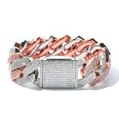 20mm Triple Row -Shaped Zircon Cuban Link Bracelet - CaratixJewelry