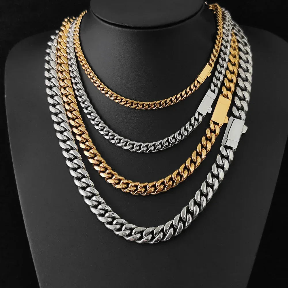 Stainless Steel Dense Cuban Chain Necklace with Spring Clasp for Men | Caratix Jewelry - CaratixJewelry