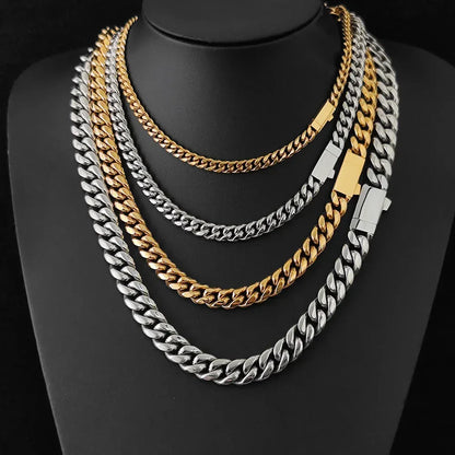 Stainless Steel Dense Cuban Chain Necklace with Spring Clasp for Men | Caratix Jewelry - CaratixJewelry