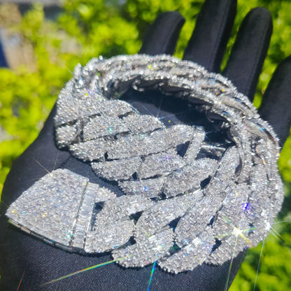 T-Shape Cuban Chain Necklace with Crescent Slanted Clasp | Hip Hop Street Jewelry | Caratix Jewelry - CaratixJewelry